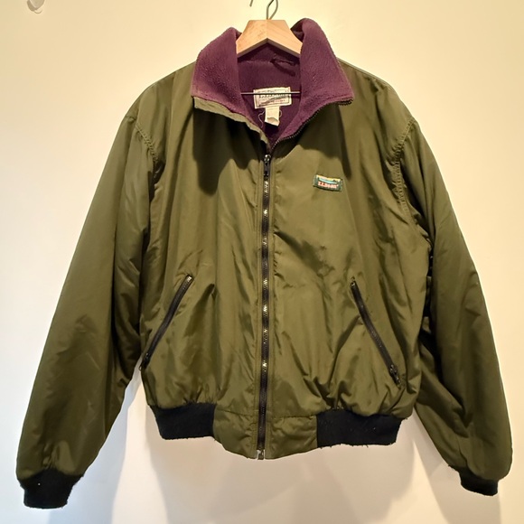 L.L.Bean Vintage 1992 Warm-Up Bomber Jacket Coat Mens Large Olive Green Purple